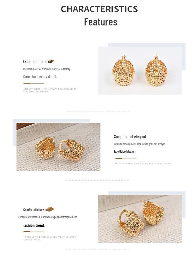 Lichte Lux Retro Gouden Gaas Weefsel Holle Oorbellen voor Vrouwen - Europees Amerikaans Ontwerp