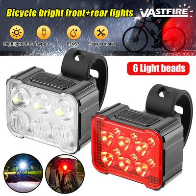 Lanterna Traseira de Ciclismo Vermelha/Branca 6 Lâmpadas Farol Luzes de Bicicleta Luz de Alerta de Segurança para Bicicleta LED Recarregável USB À Prova d'Água Luz de Bicicleta