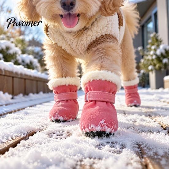 Comfortable Outdoor Dog Gear 4Pcs Winter Booties, Fleece Lined Snow Boots, Warm Adjustable Protective Paw Wear for Dogs Protectors with Non-slip Soles