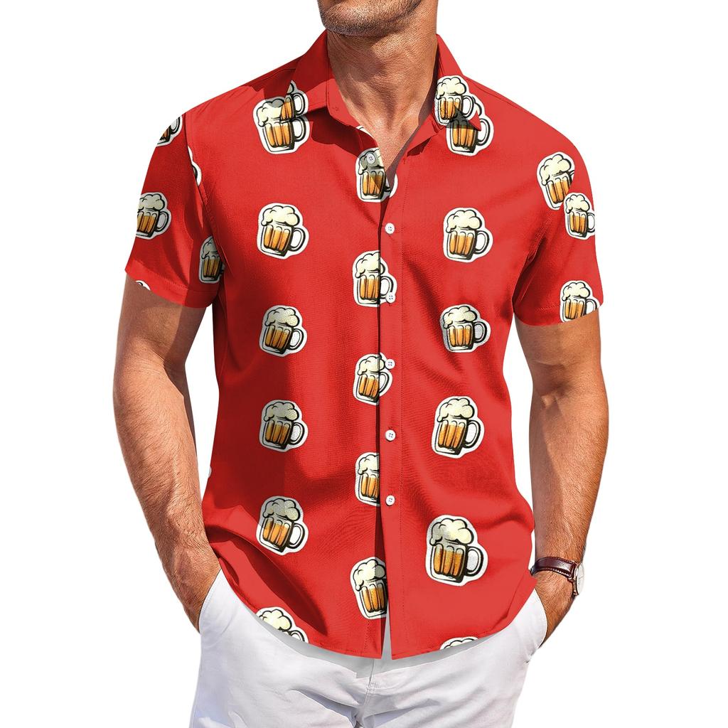 Men's Casual Short Sleeve Button Down Shirt with Mug Print Relaxed Fit Lightweight Top for Everyday Wear Festival