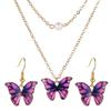 Multicolor Butterfly Necklace Earrings 3-Piece Set Sweet Versatile Butterfly Collarbone Chain Women'S Necklace Jewelry