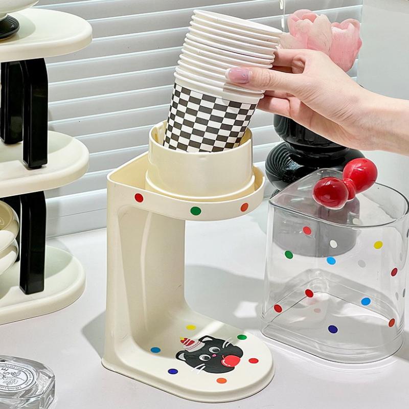 Bow Water Cup Dispenser, Water Dispenser Disposable Cup Holder Rack Flat Bottom Cups, Pull Type Paper Water Cup Dispenser