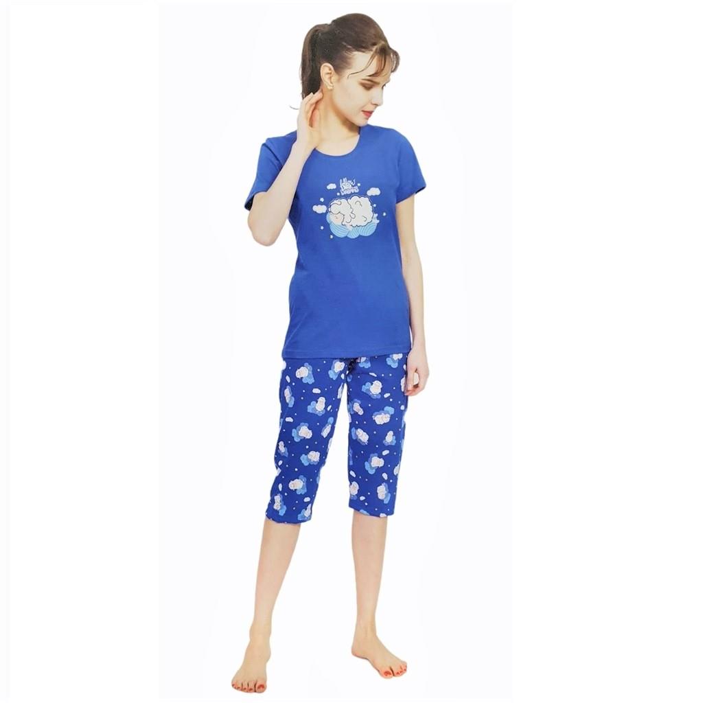 

Женский комплект капри с коротким рукавом из 100% хлопка Good Look Bottom Top