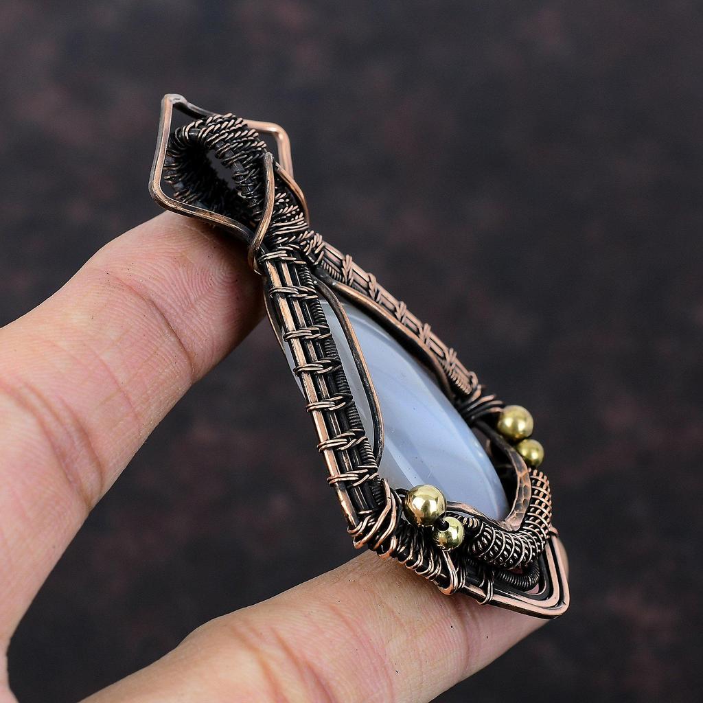 Agate Pendant Copper Wire Wrapped Pendant Dainty Gemstone Pendant Handmade Jewelry Designer Pendant Copper Wire Wrapped Jewelry Gift For Him