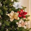 Sparkling Artificial Poinsettia Flower Pick Sequins Christmas Tree Floral Spray  Wedding Party