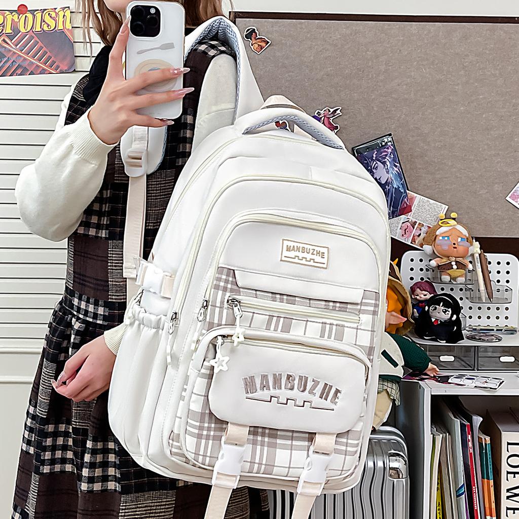 Schoolbag High Value Plaid Contrasting Color Backpack Female Campus Style Student Schoolbag Large Capacity Lightweight College Style Casual Backpack