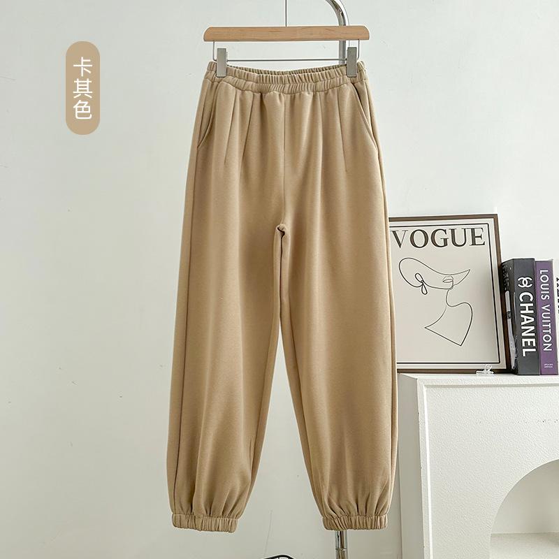 ! Autumn and winter embroidered sweatpants women's high-waisted loose casual pants tied feet couple wide-leg bloomers