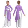 Girls Liturgical Dance Bodysuit Praise Worship Costume Metallic Color Block Wide-Leg Jumpsuit