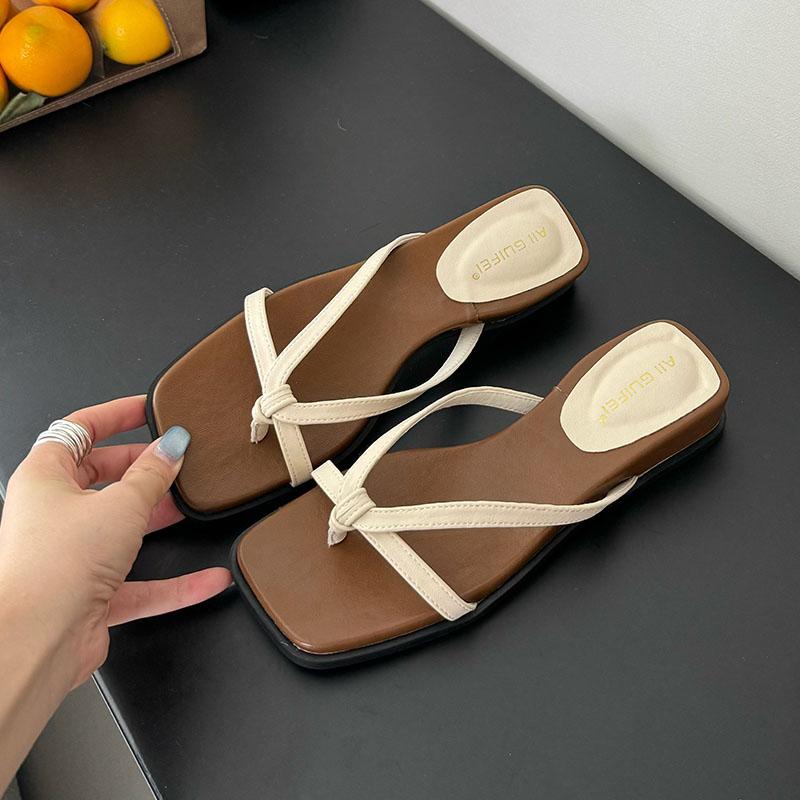 

Fashion New In Summer Beach Flats Slides Slippers Sandals Shoes For Women Fashion Square Toe Ladies Slippers Shoes Female Flip flops 35 бежевый