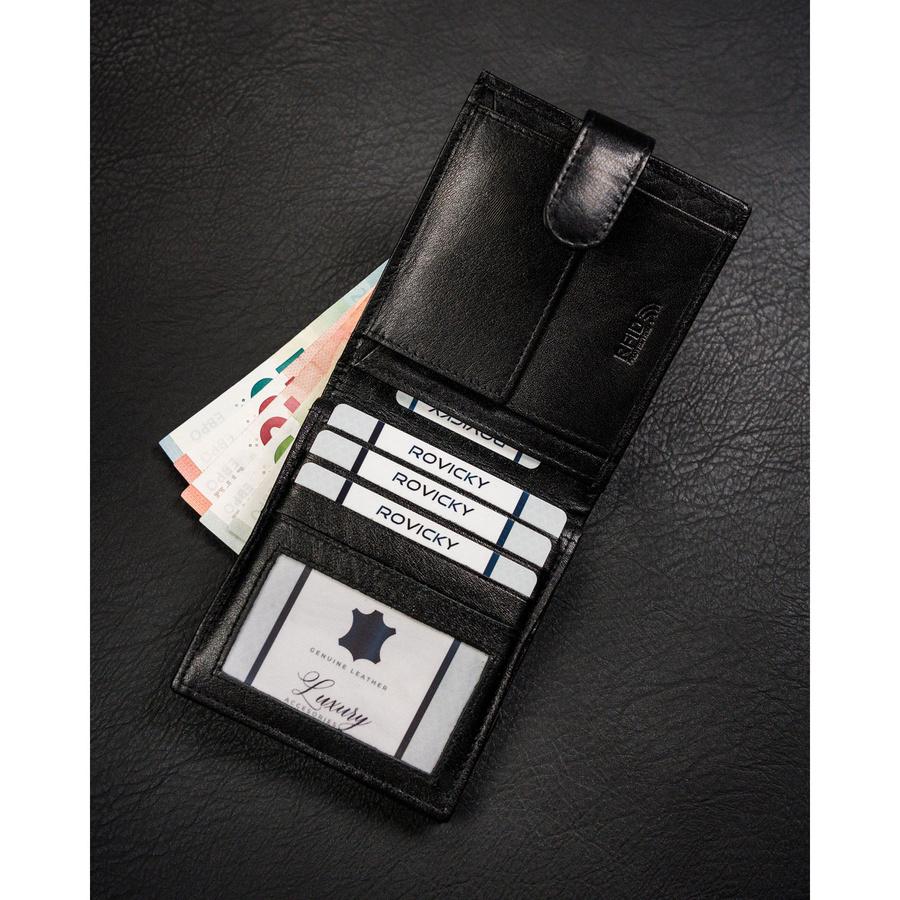 Black, Horizontal, Spacious Men's Wallet Made of Genuine Leather, Closed with a Snap - Ronaldo