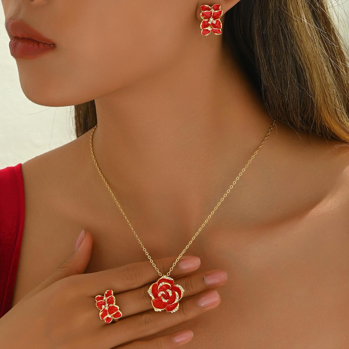 

Модный комплект сережек-колец с цветком, универсальный дизайн розы, длинное ожерелье, оптовая продажа ювелирных изделий