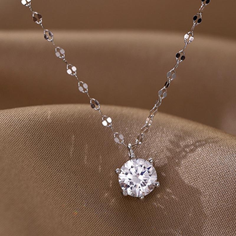 

2021 Японское и корейское минималистичное ожерелье с подвеской в виде одного бриллианта для женщин серебряный