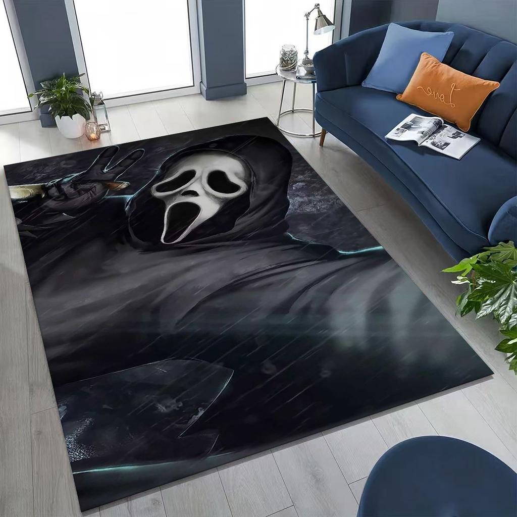Horror Characters S-Scream Ghost Face Rug for Bedroom Living Room Sofa Home Doormat Decor, Large Kids Play Non-slip Floor Mat