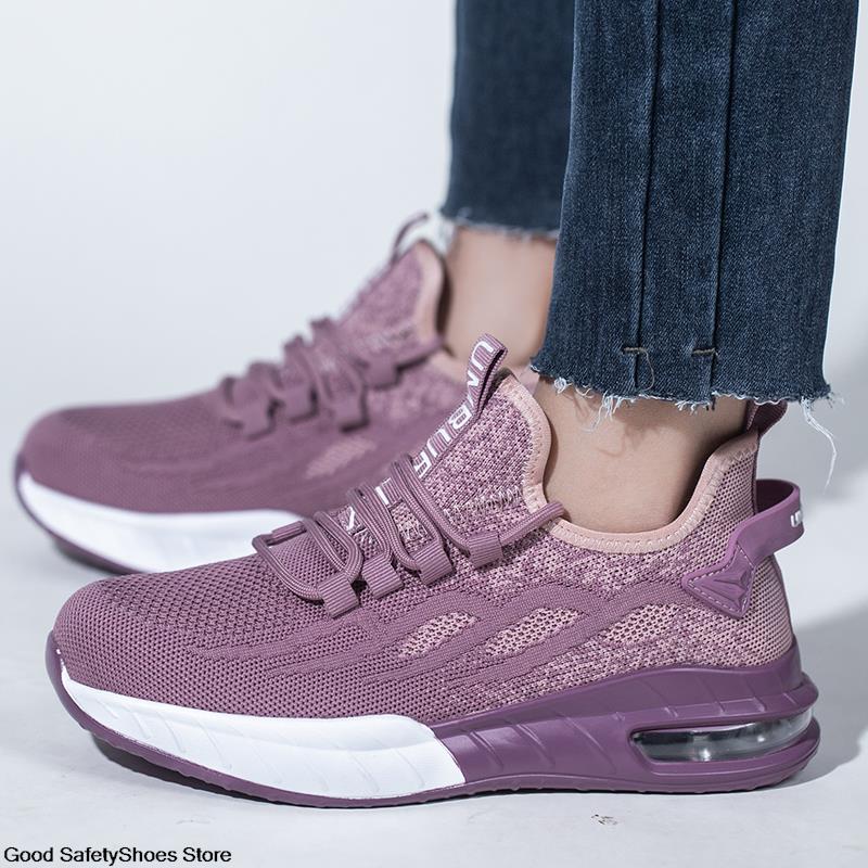 Ατσάλινα παπούτσια ασφαλείας Γυναικεία πάνινα παπούτσια εργασίας Μαξιλάρι αέρα που αναπνέει Γυναικεία παπούτσια εργασίας, ανθεκτικά στη διάτρηση, ελαφριά μπότες εργασίας γυναικεία