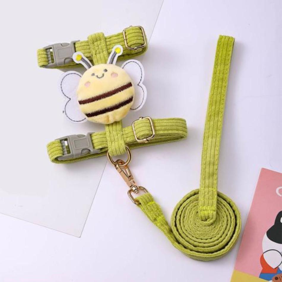 Dog Harness Cat Collar Puppy Harness Leash Set Adjustable Kitten Harness Cartoon Bee Outdoor Small Medium Cats Clothes Dog Chain