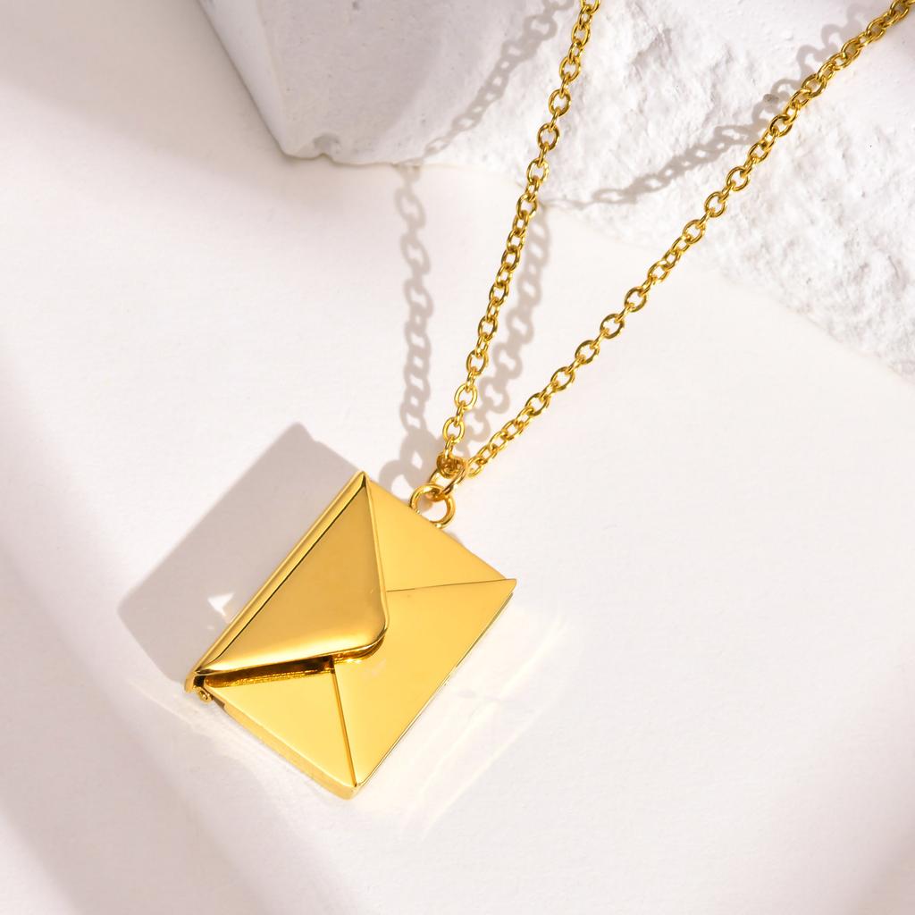 Customzied Envelope Locket Necklace Pendant For Women, Stainless Steel Love Letter Engrave Personalized Secret Message Jewelry