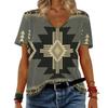 Short Sleeved V-neck Summer Ethnic Style Print Design Casual Women's T-shirts