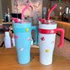 New Small Fresh Stainless Steel Thermos Cup Household Gradual Change with Handle Straw Cup Large Capacity Portable Car Cup