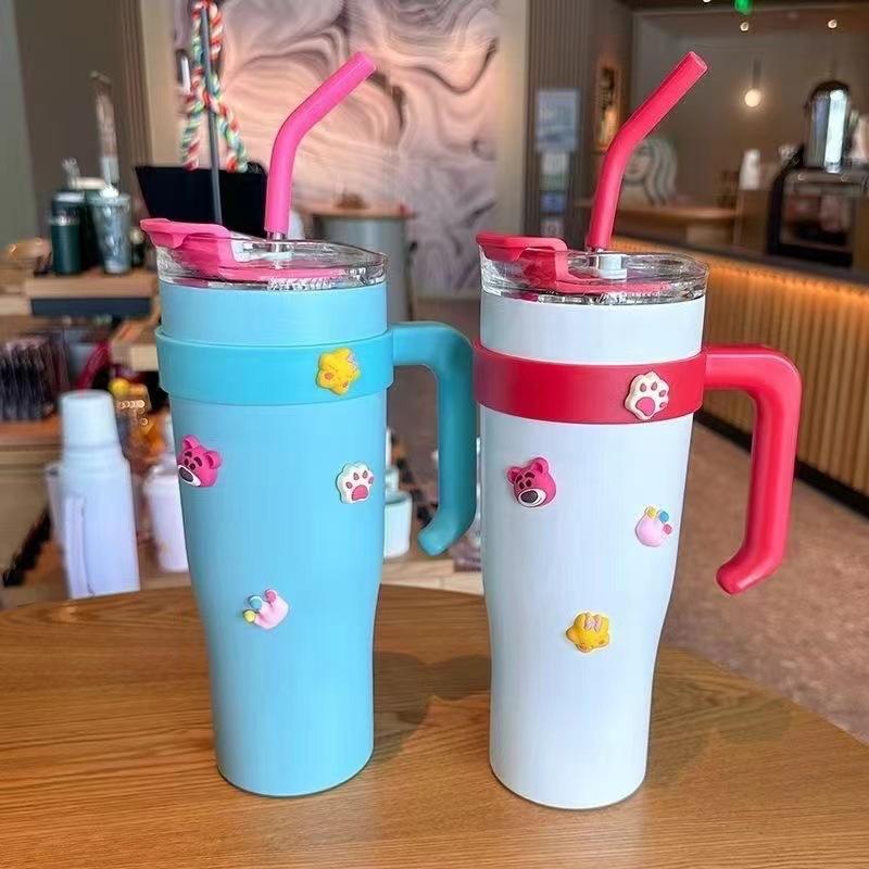 New Small Fresh Stainless Steel Thermos Cup Household Gradual Change with Handle Straw Cup Large Capacity Portable Car Cup