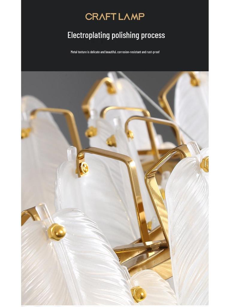 Postmodern Minimalist Feather Glass Chandelier for Living Room, Master Bedroom, or Dining Area