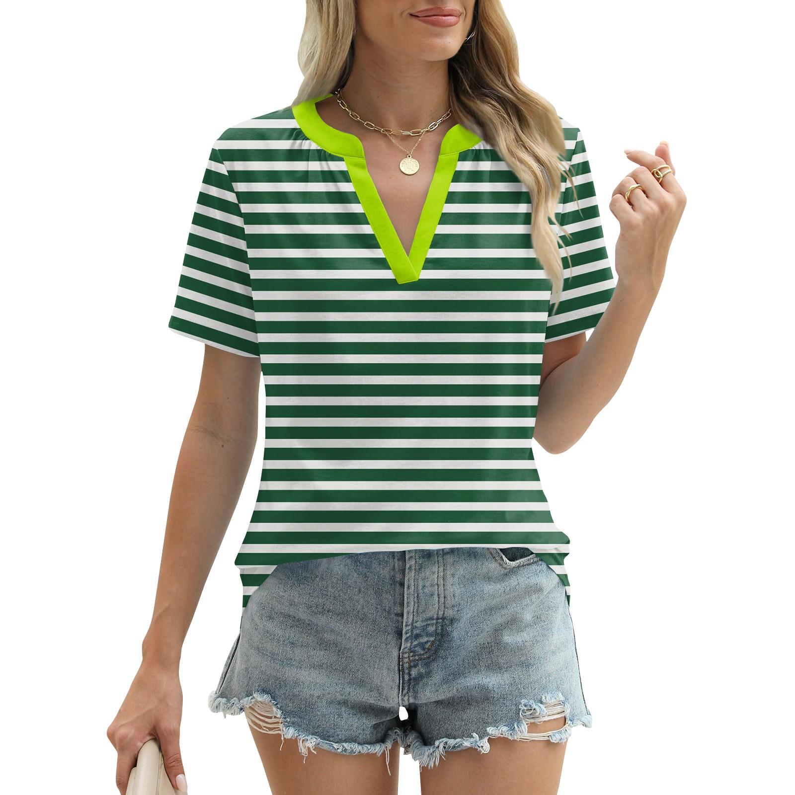 Женские летние топы с короткими рукавами и V-образным вырезом — фото 5