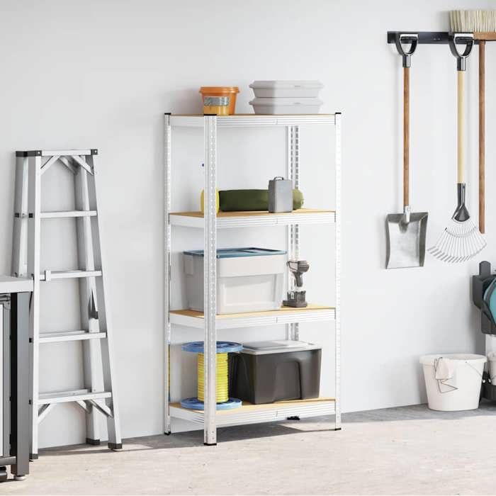 VidaXL 4-Tier Storage Rack Silver Steel and Engineered Wood, Garage Shelf, Garage Storage Shelf, 4016932