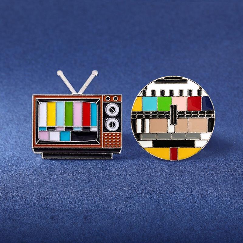 Broche Colgante de TV Esmaltado Colorido Retro "Sin Señal" para Parejas