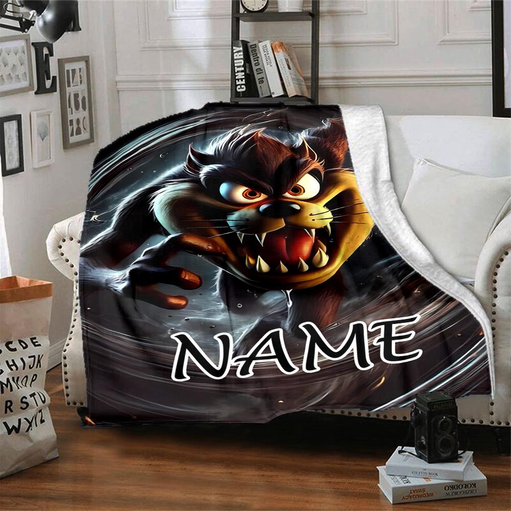 Customizable Taz2 Throw Blanket – Personalized Name, All-Season Cozy Snug Blanket, Machine Washable, Personalized Blanket