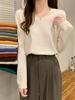 Women's Apricot V-Neck Knitted Sweater - Soft Long Sleeve Top for Spring/Autumn 2025