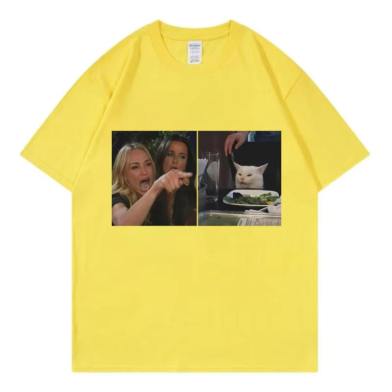 Funny Woman Yelling At Cat Meme Graphic T Shirts High Quality Fashion Short Sleeve T-shirts Unisex Casual Loose Cotton T-shirt