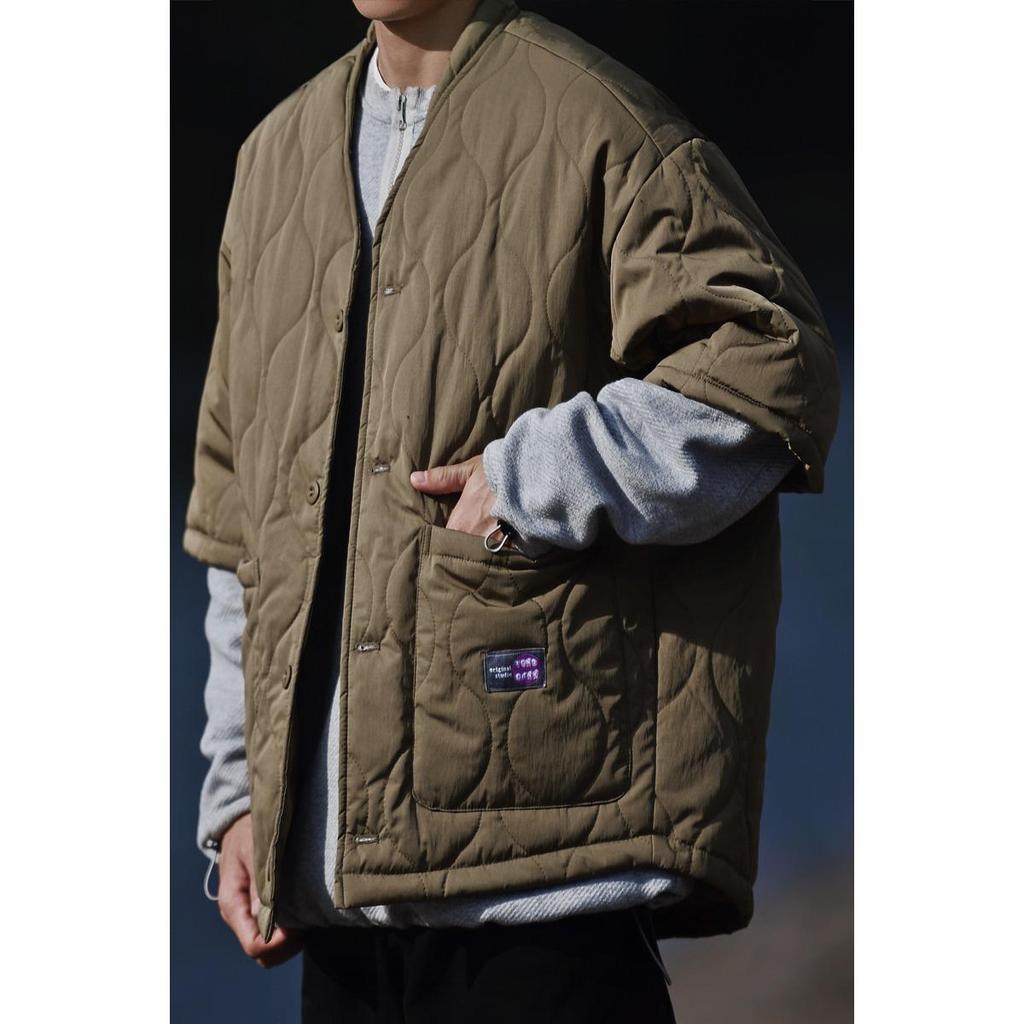 Unisex Retro Gourd Pattern Quilted Cotton Jacket - Short Sleeve Autumn/Winter Casual Outerwear