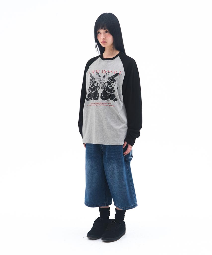 AMES-WORLDWIDE Angel Raglan Longsleeve Tee Gray