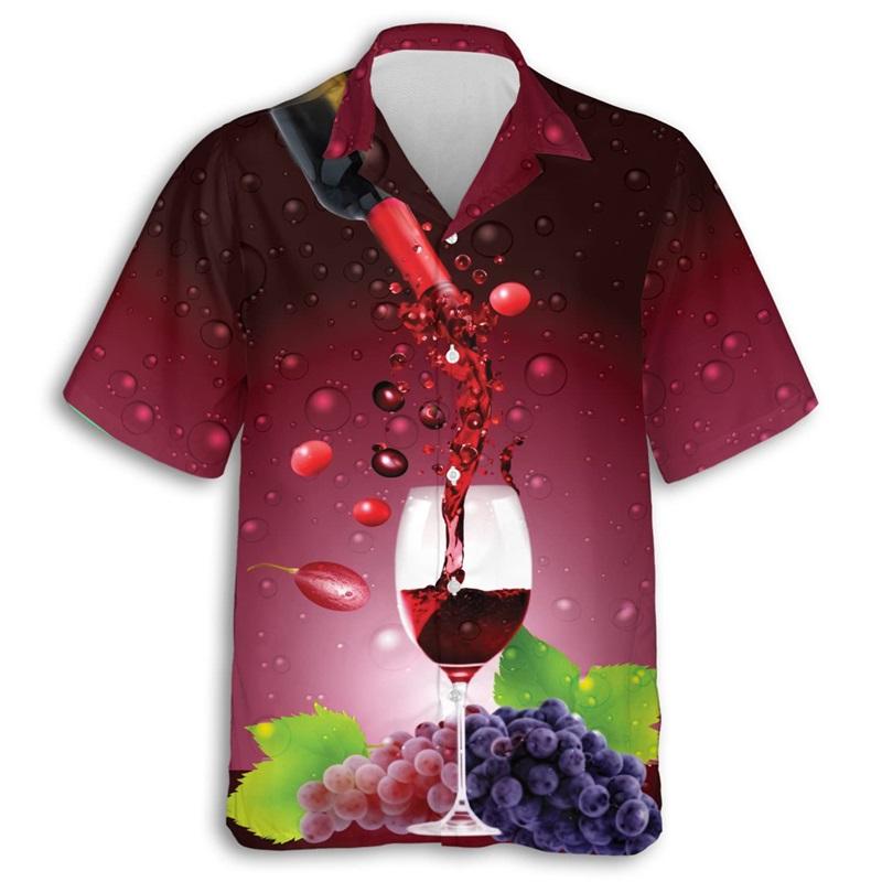 ETST51 3D Print Mousserende Wijn Grafisch Hawa&iuml;aans Shirt Voor Mannen Zomer Korte Mouw Champagne Knopen Beach Shirt Mannen Blouse Tops 4XL