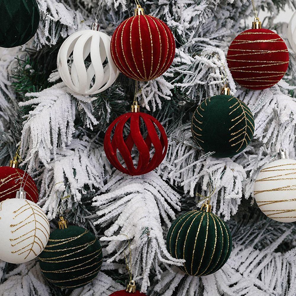 6pcs White Red Green Christmas Pendant Ball Christmas Tree Hanging Decoration Hotel Office Decor