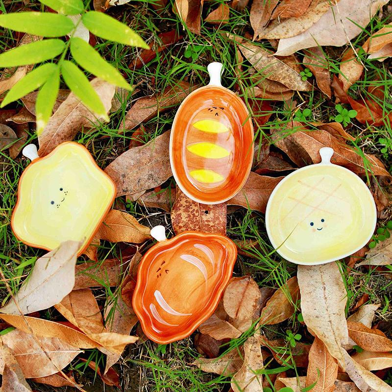 Ceramic Bread Plate Cute Croissant Pattern Dessert Plate Home Creative Plate Ceramic Seasoning Plate Dipping Plate