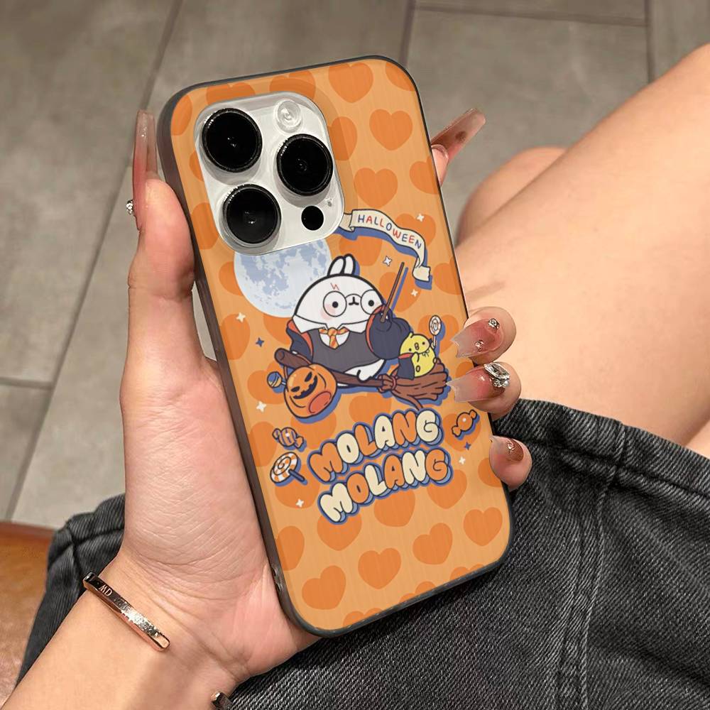 Kawaii Niedliches Kaninchen M-MolangS Anime Für IPhone 17 16 15 Plus Pro Max 12 14 Plus 11 13 Welle Geriffelt Streifen Funda Handyhülle