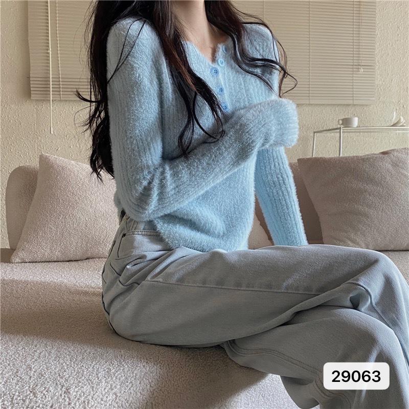 

Весна Осінь Жіночий Y2k Пуловер з імітації норки та мохеру, В язаний светр з довгим рукавом, Короткий топ One Size синій