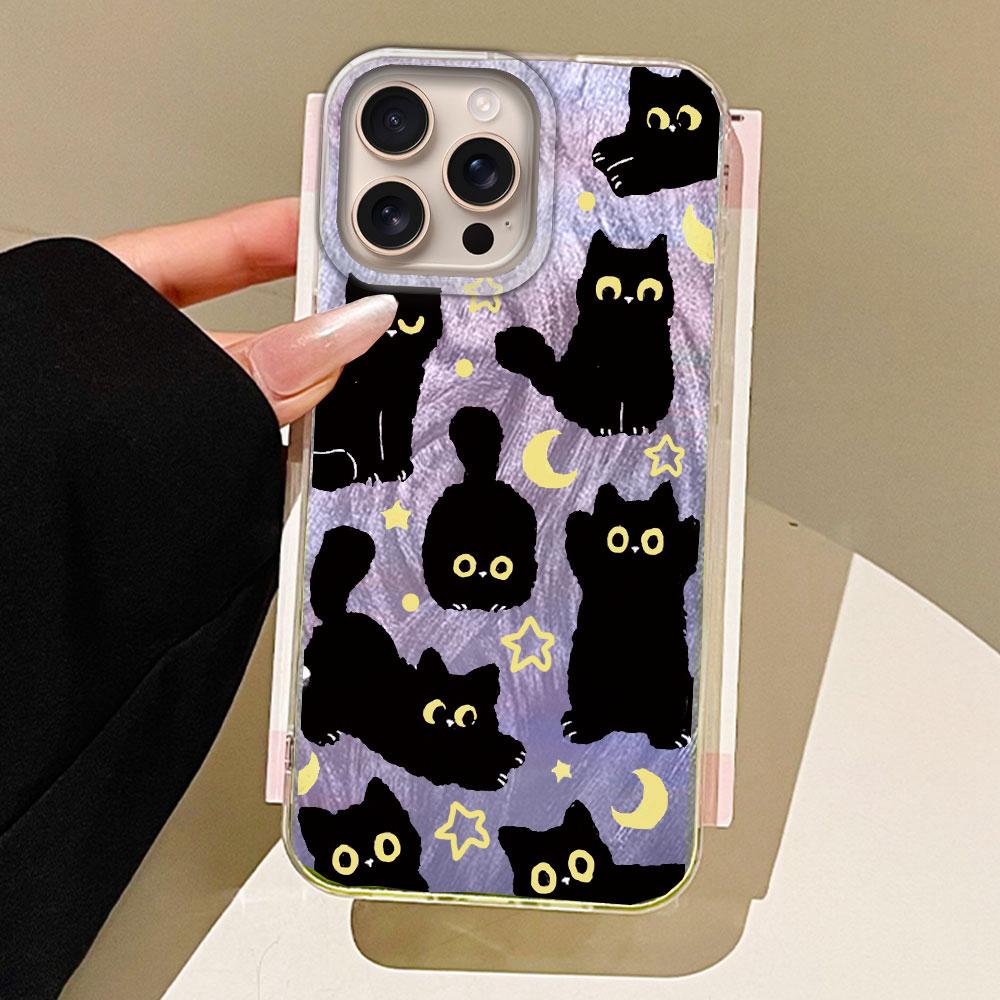 Cute Moon Black Cat Phone Case for iphone 16 15 14 7 8 Plus 13 Pro Max 16e X XS XR SE 2022 Shell Girls Soft Back Silicone Cover