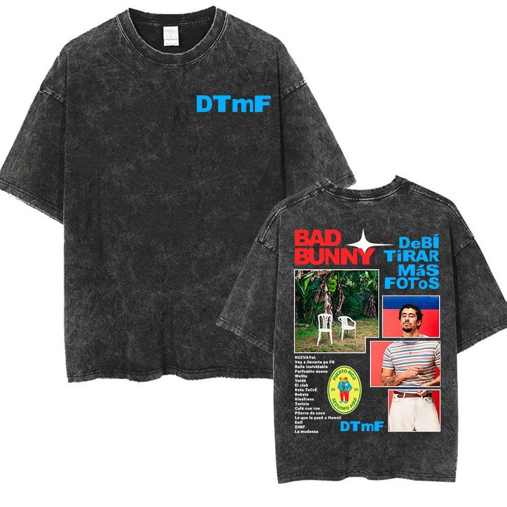 Wholesale Rap Bad Bunny DTMF World Tour Oversized Tshirt for Men Luxurious Fashionable Retro Washed Hiphop Pure Cotton Tshirt