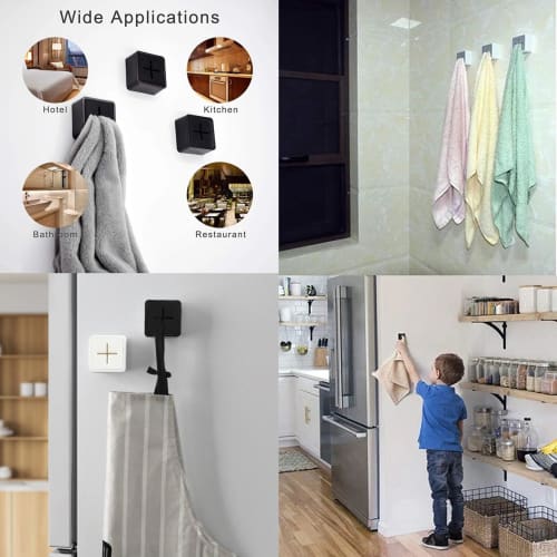 NOELAMOUR Wall-Mounted Towel Holder with 4 Hooks for Kitchen Towels (Black)