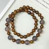 Double Layered Wooden Bracelet with Natural Agate Stone for Men 8mm Round Beads Bangle Multilayered Wristbands