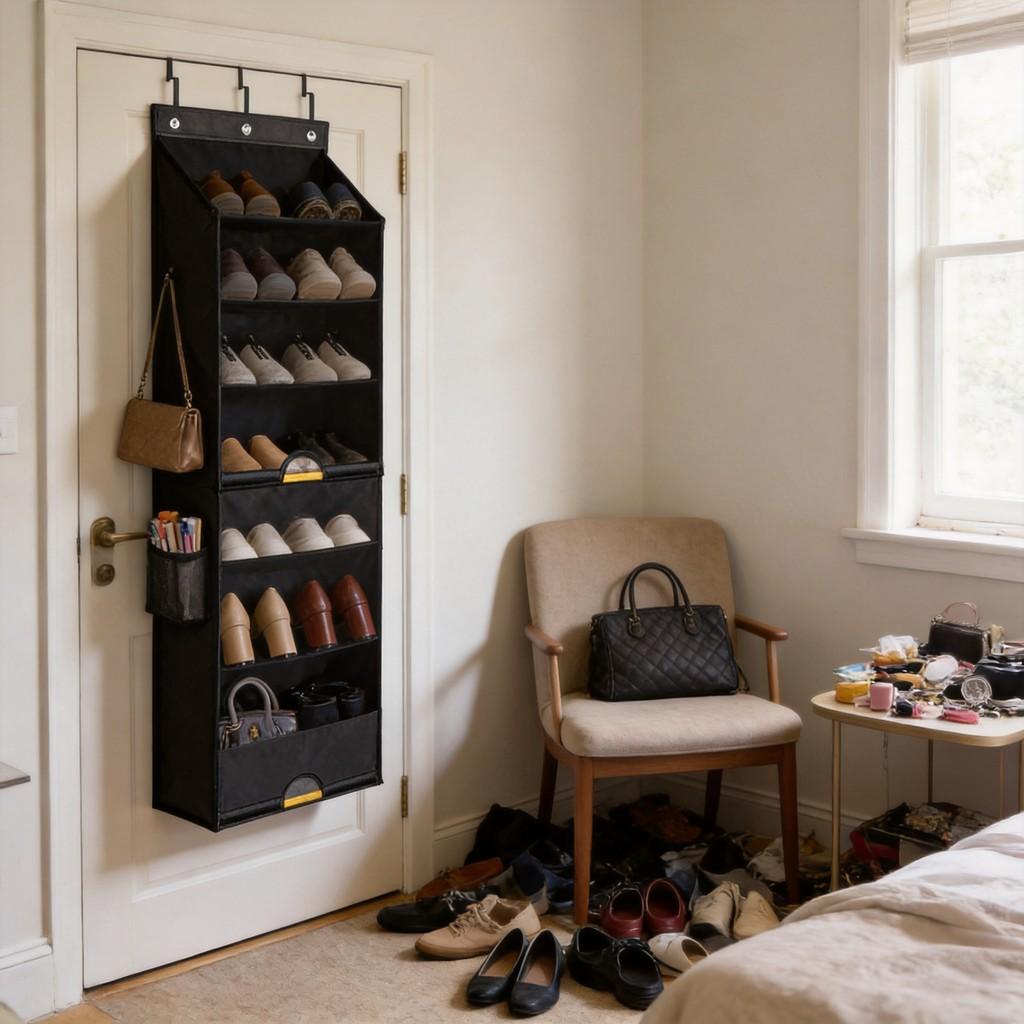 Modern Basic 7 Layer Wall Mount Shoe Organizer Bag With Dustproof Multipurpose Storage For Bedroom