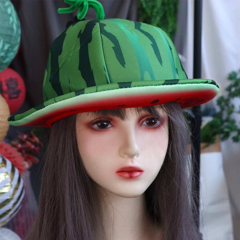 Cute Wide Brims Sun Hat Creativity Bucket Hat Watermelon Headgear Watermelon Hat Halloween Party
