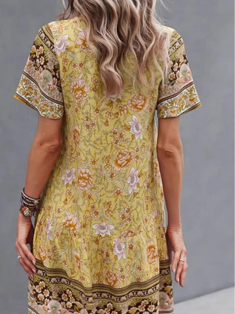 Summer French Retro V-neck Floral Dress - Beach Vacation Style for Women