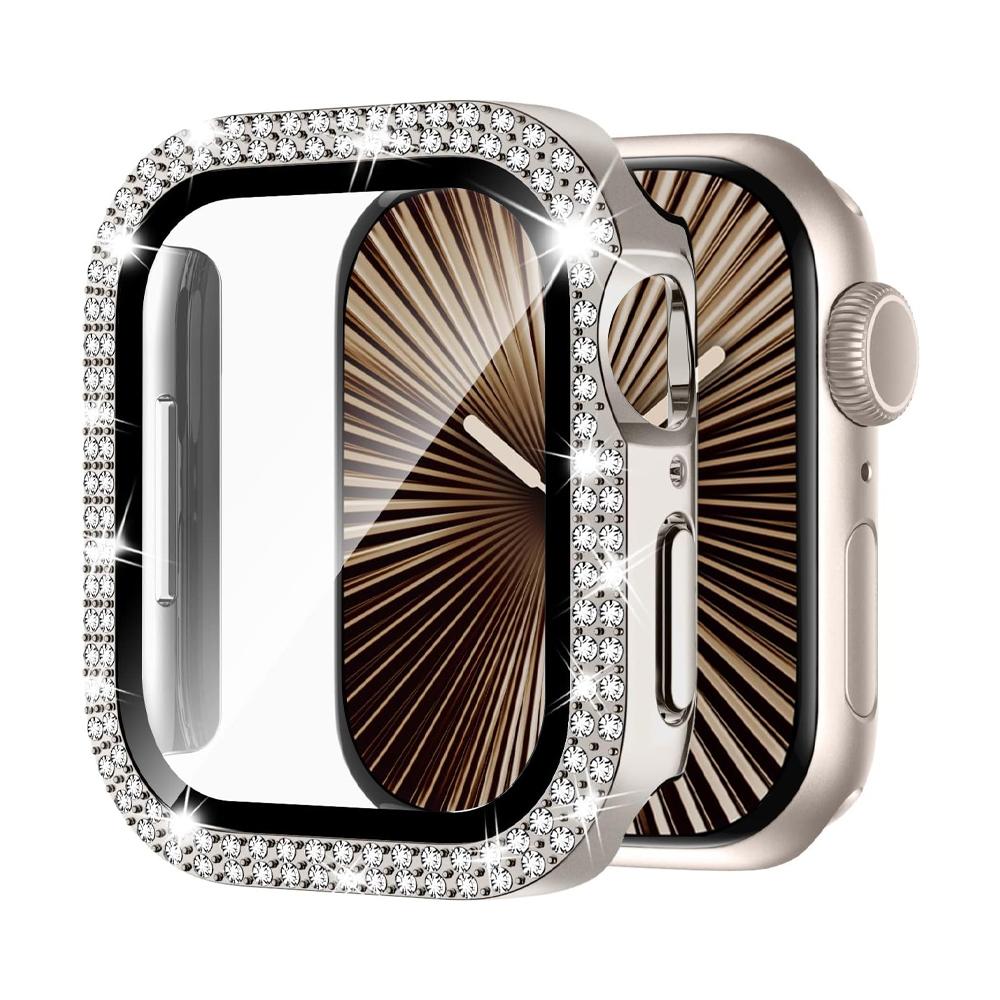 Screen Protector For Apple Watch Case 10 11 42mm 46mm 38/40/41/44/45mm Diamond Bumper Tempered Glass Series 9 7 SE 6 8 5 Cover