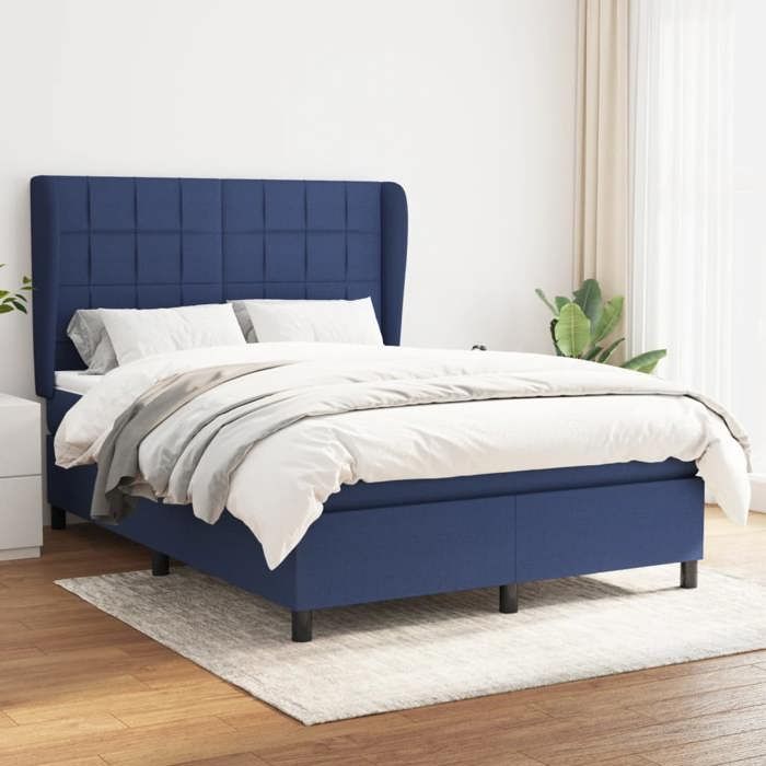 3127971 vidaXL Lit à sommier tapissier avec matelas Bleu 140x200 cm Tissu