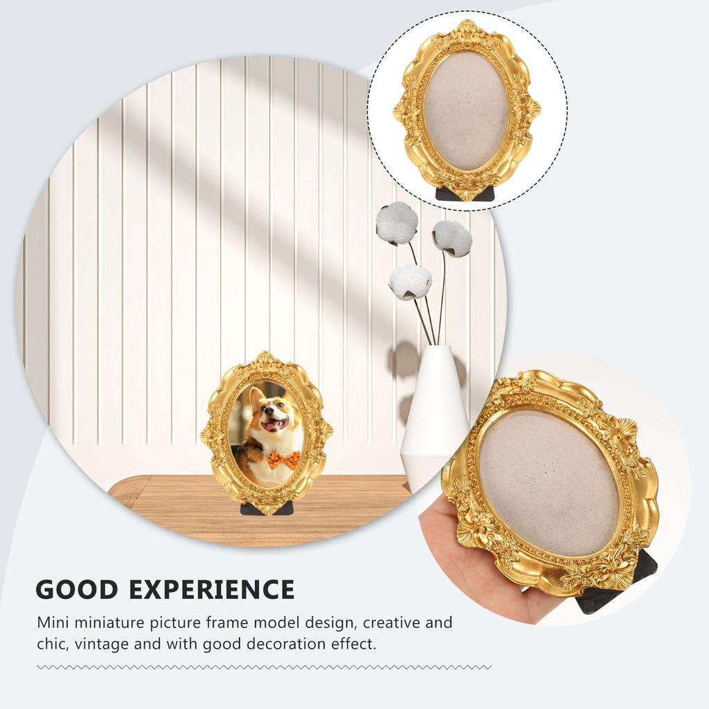 Mini Photo Frame Golden Vintage Resin Picture Frame Small Photography Frame Prop Oval Carved Vertical Photo Frame