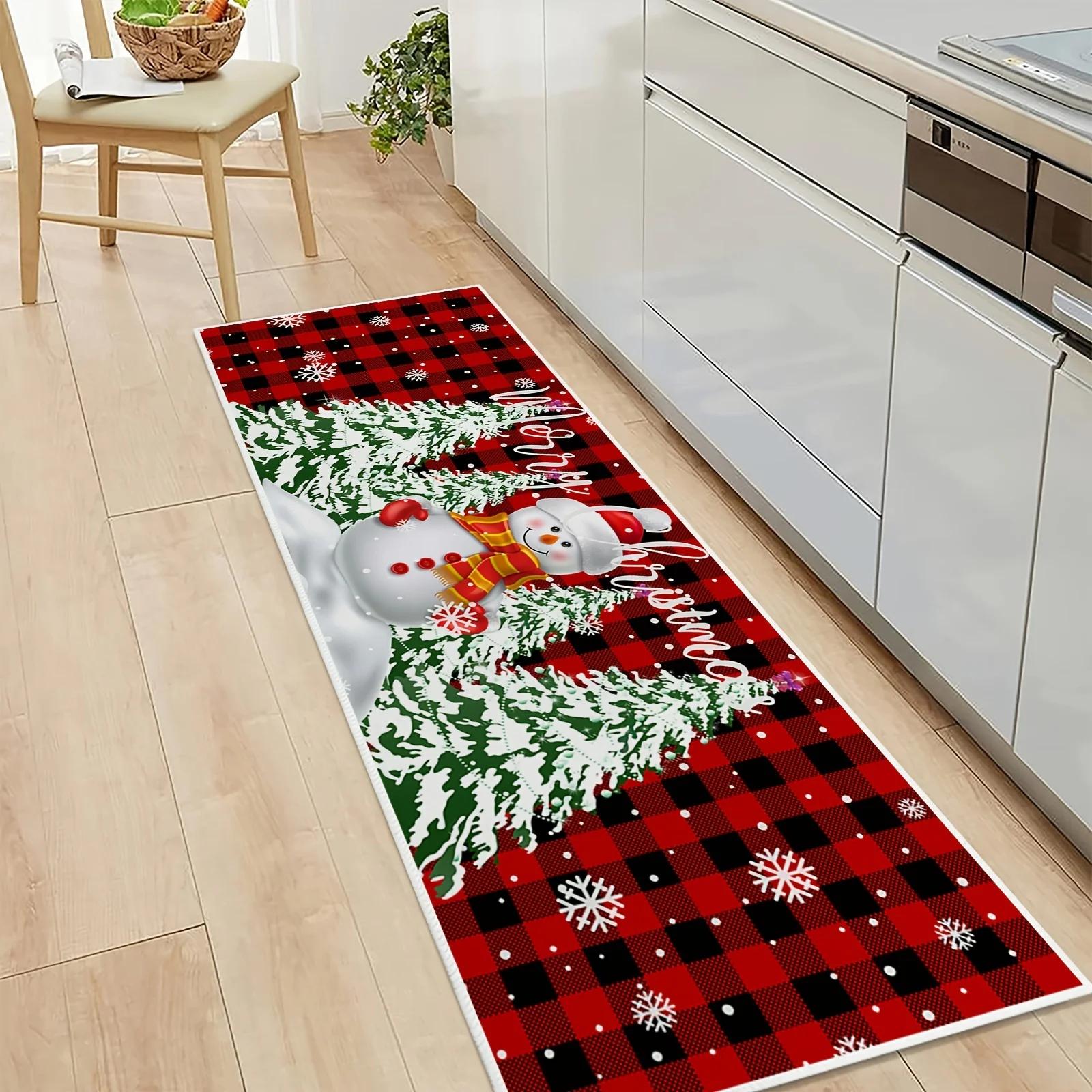 

Christmas Snowman Anti Slip Kitchen Mat Home Entrance Doormat Decor Non Slip Hallway Balcony Runners Rugs Bedroom Floor Mat 40x60cm 16x24inch