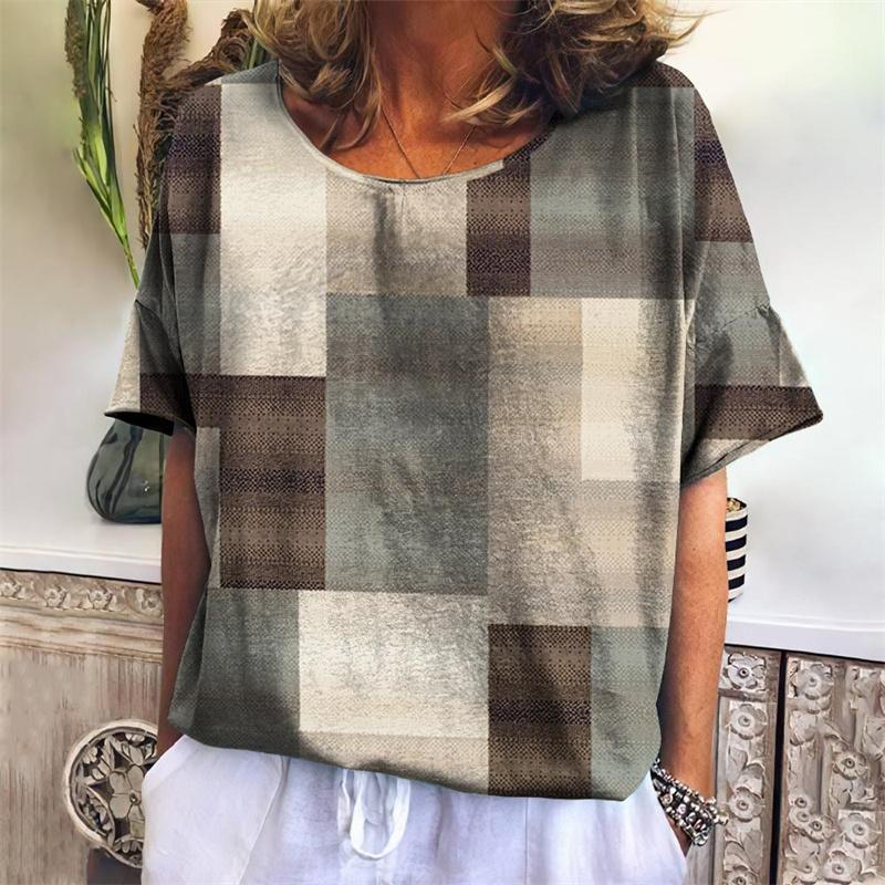 Lustiges Geometrie T-Shirt für Frauen Bunte 3D-gedruckte T-Shirts Sommer Übergroße Oberteile Kurze Ärmel Rundhals T-Shirts Streetwear