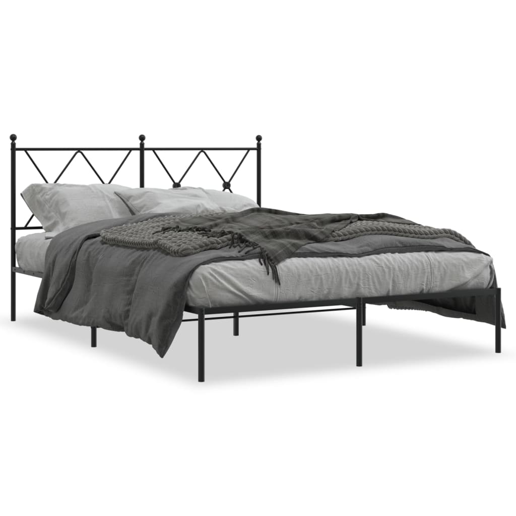 Metal Bed Frame with Headboard Black 140 x 190 cm